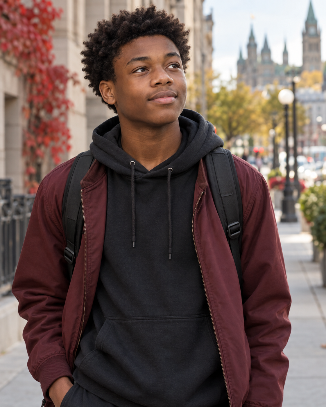 Adolescent avec un sac à dos dans la rue
