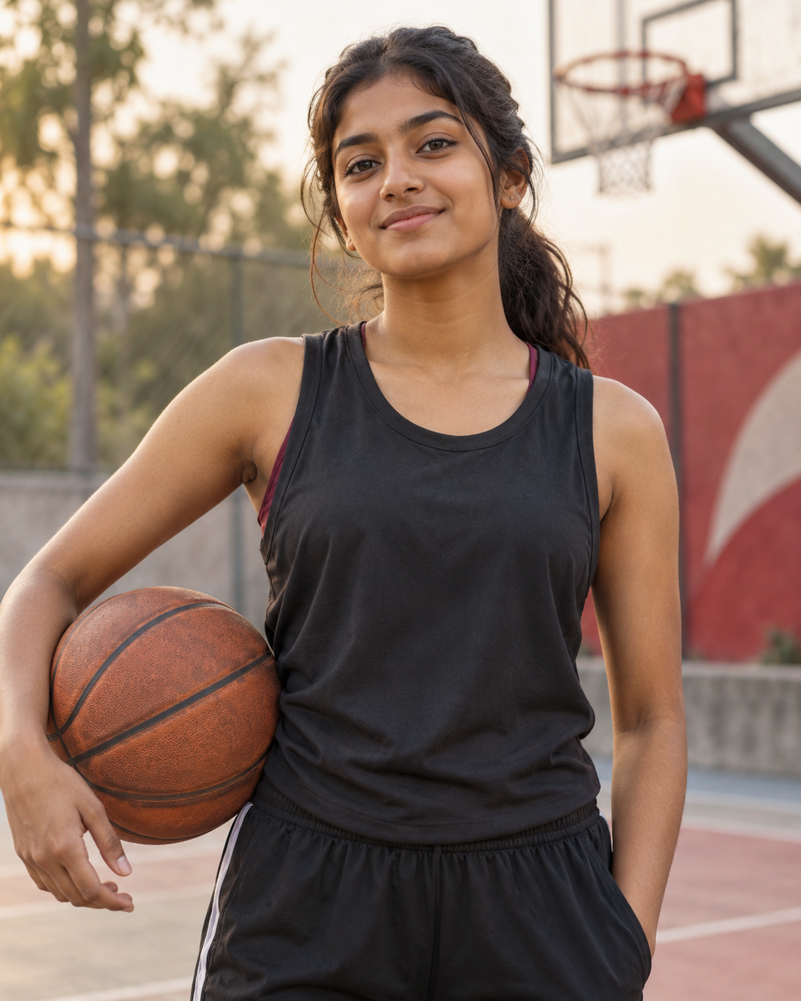 Adolescente tenant un ballon de basketball
